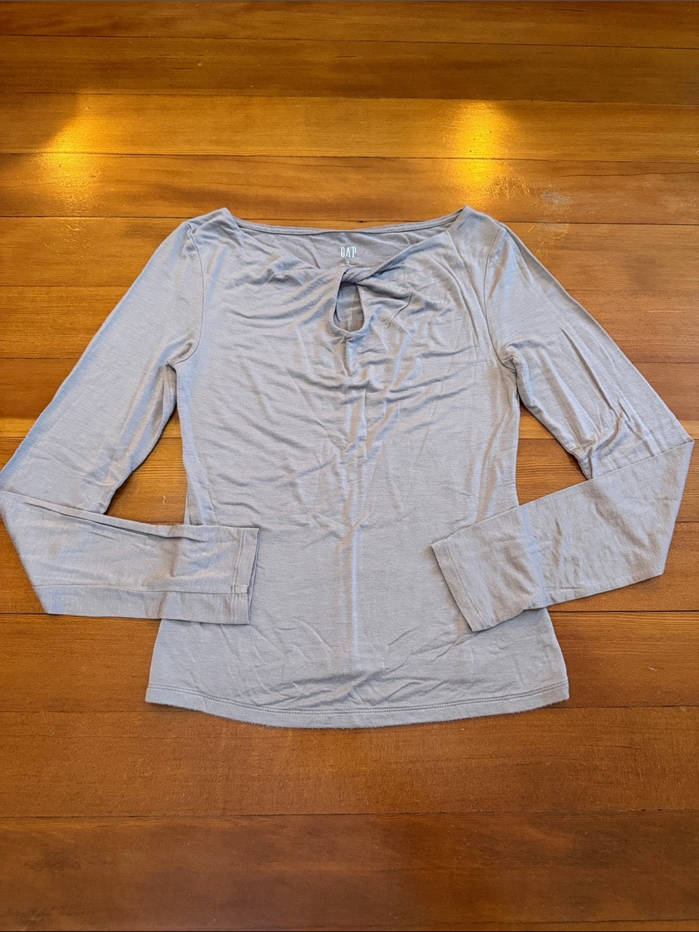 GAP Light Gray Long Sleeve Tee with Front Keyhole